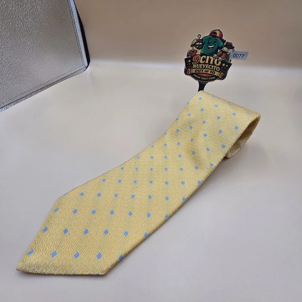 Brooks Brothers Mens Silk Tie Yellow Blue Geometric Square Pattern Made in USA